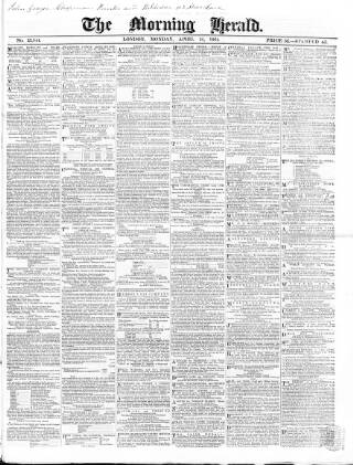 cover page of Morning Herald (London) published on April 18, 1864