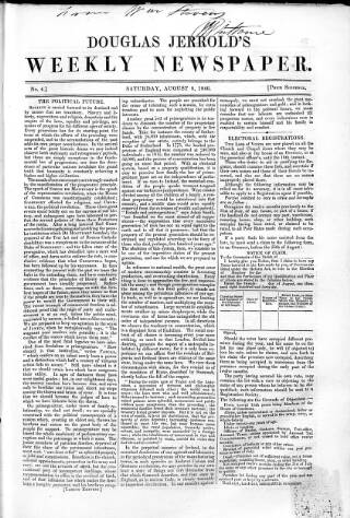 cover page of Douglas Jerrold's Weekly Newspaper published on August 8, 1846