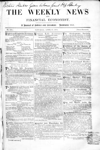 cover page of Douglas Jerrold's Weekly Newspaper published on April 20, 1850