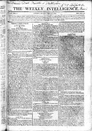 cover page of Weekly Intelligence published on May 31, 1818