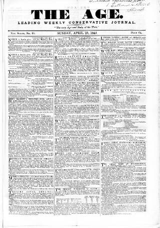 cover page of Age (London) published on April 23, 1843