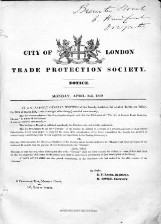 cover page of Trade Protection Record published on April 2, 1849