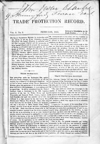 cover page of Trade Protection Record published on February 1, 1850
