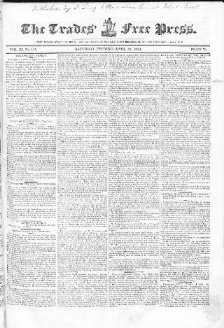 cover page of Trades' Free Press published on April 19, 1828