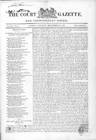 cover page of Court Gazette and Fashionable Guide published on December 29, 1838
