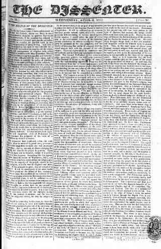 cover page of Dissenter published on April 8, 1812