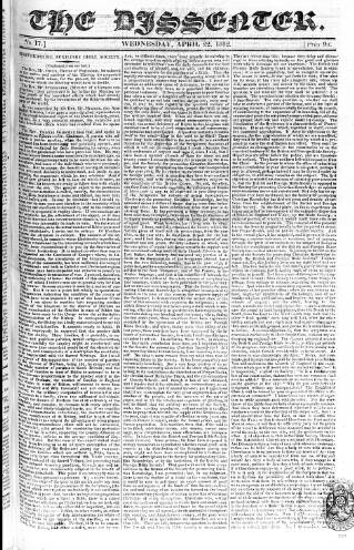 cover page of Dissenter published on April 22, 1812