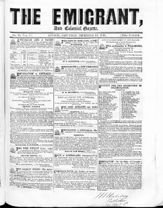 cover page of Emigrant and the Colonial Advocate published on December 30, 1848