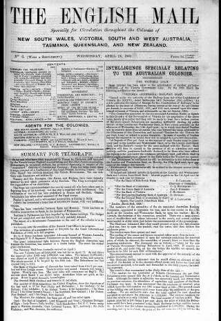 cover page of English Mail published on April 18, 1860