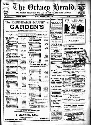 cover page of Orkney Herald, and Weekly Advertiser and Gazette for the Orkney & Zetland Islands published on April 27, 1932