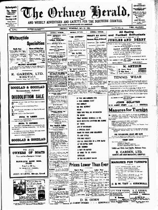 cover page of Orkney Herald, and Weekly Advertiser and Gazette for the Orkney & Zetland Islands published on May 10, 1933