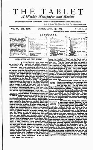 cover page of Tablet published on April 19, 1879