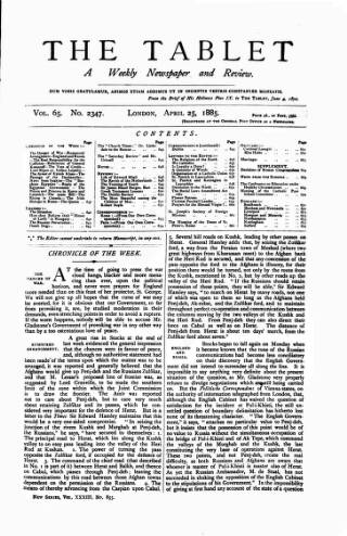 cover page of Tablet published on April 25, 1885