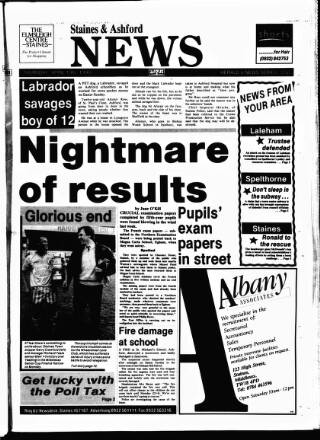 cover page of Staines & Ashford News published on April 19, 1990