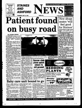 cover page of Staines & Ashford News published on May 2, 1996