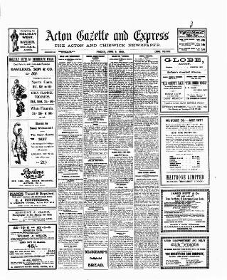 cover page of Acton Gazette published on June 2, 1922