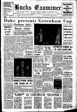 cover page of Buckinghamshire Examiner published on March 28, 1958