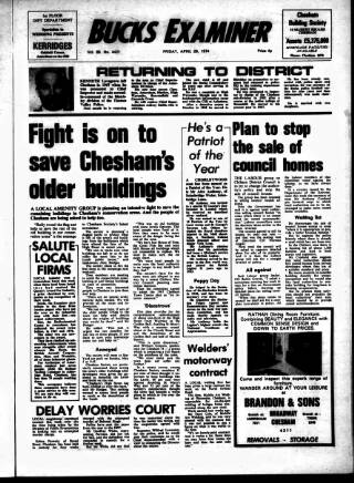 cover page of Buckinghamshire Examiner published on April 26, 1974