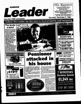cover page of Harrow Leader published on December 5, 1996