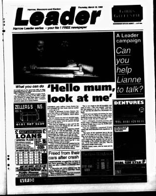 cover page of Harrow Leader published on March 18, 1999