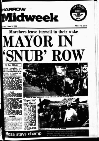 cover page of Harrow Midweek published on June 2, 1981