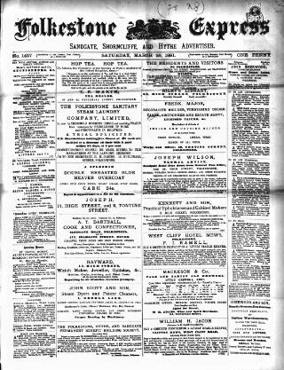 cover page of Folkestone Express, Sandgate, Shorncliffe & Hythe Advertiser published on March 28, 1891
