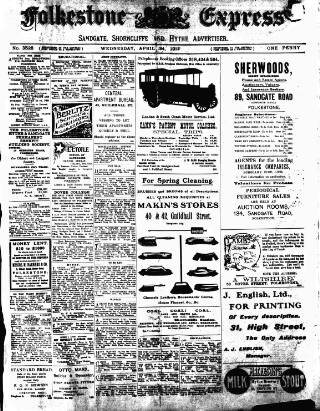 cover page of Folkestone Express, Sandgate, Shorncliffe & Hythe Advertiser published on April 24, 1912