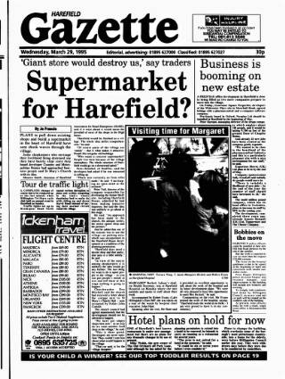 cover page of Harefield Gazette published on March 29, 1995