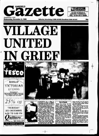 cover page of Harefield Gazette published on December 2, 1998