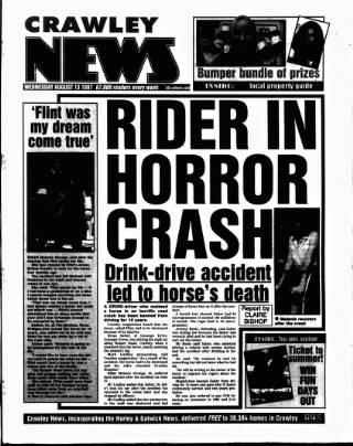 cover page of Crawley News published on August 13, 1997