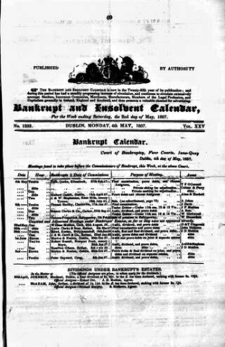 cover page of Bankrupt & Insolvent Calendar published on May 4, 1857
