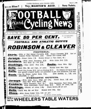 cover page of Ulster Football and Cycling News published on March 1, 1895