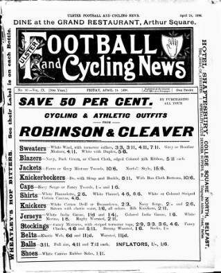 cover page of Ulster Football and Cycling News published on April 24, 1896
