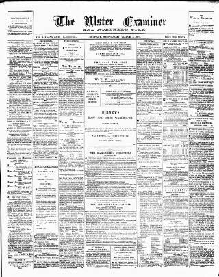 cover page of Ulster Examiner and Northern Star published on March 1, 1876
