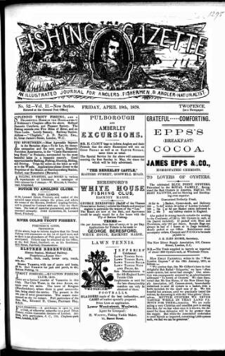 cover page of Fishing Gazette published on April 19, 1878