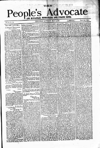 cover page of People's Advocate and Monaghan, Fermanagh, and Tyrone News published on May 7, 1881