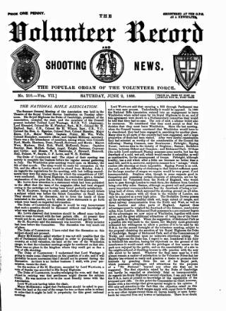 cover page of Volunteer Record & Shooting News published on June 2, 1888