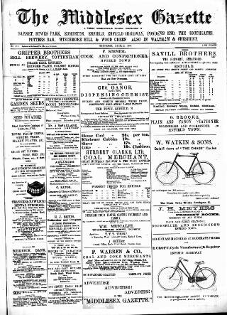 cover page of Middlesex Gazette published on April 25, 1896