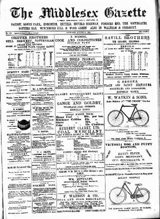cover page of Middlesex Gazette published on August 8, 1896