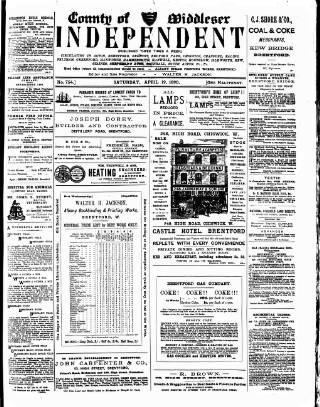 cover page of Middlesex Independent published on April 19, 1890
