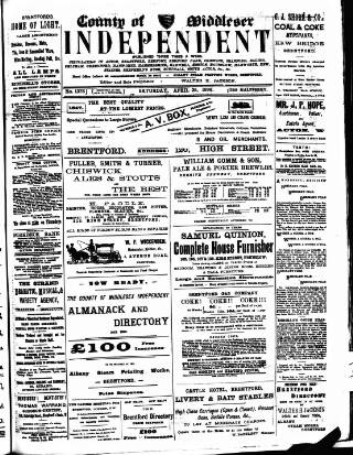 cover page of Middlesex Independent published on April 25, 1896