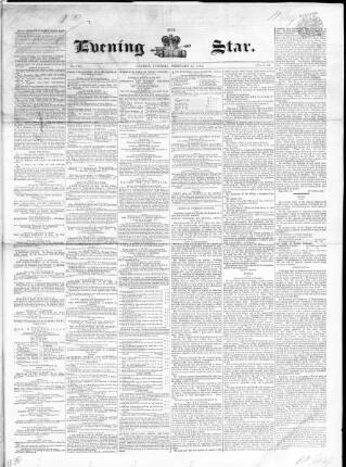 cover page of Evening Star (London) published on February 28, 1843