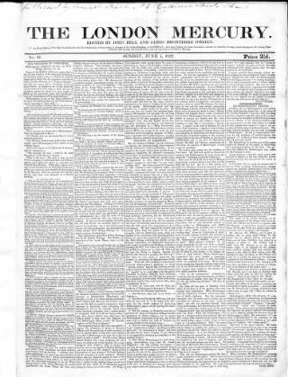 cover page of London Mercury 1836 published on June 4, 1837