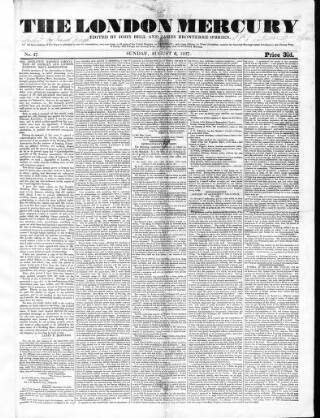 cover page of London Mercury 1836 published on August 6, 1837