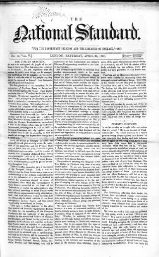 cover page of National Standard published on April 28, 1860