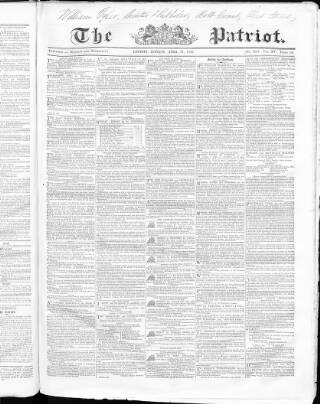 cover page of Patriot published on April 27, 1846