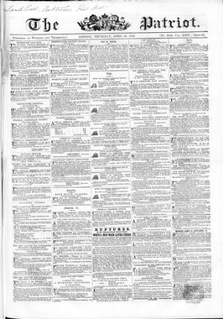 cover page of Patriot published on April 26, 1855