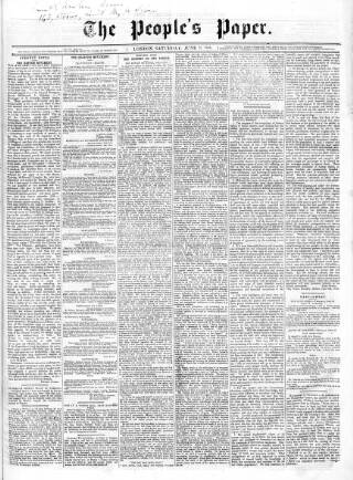 cover page of People's Paper published on June 12, 1858
