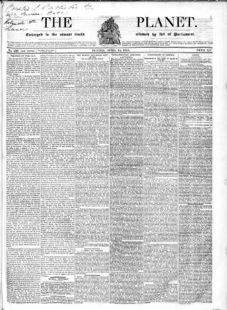 cover page of Planet published on April 24, 1842