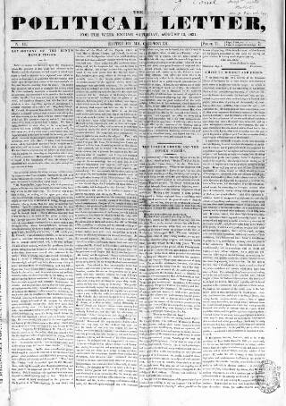 cover page of Political Letter published on August 13, 1831